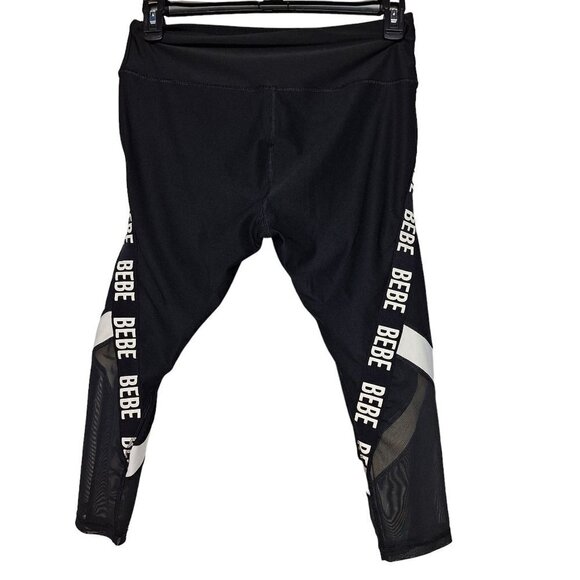 Bebe Sport Yoga Athletic Pants Large Black Workout Stretch Mesh Legs Spellout - Picture 3 of 5